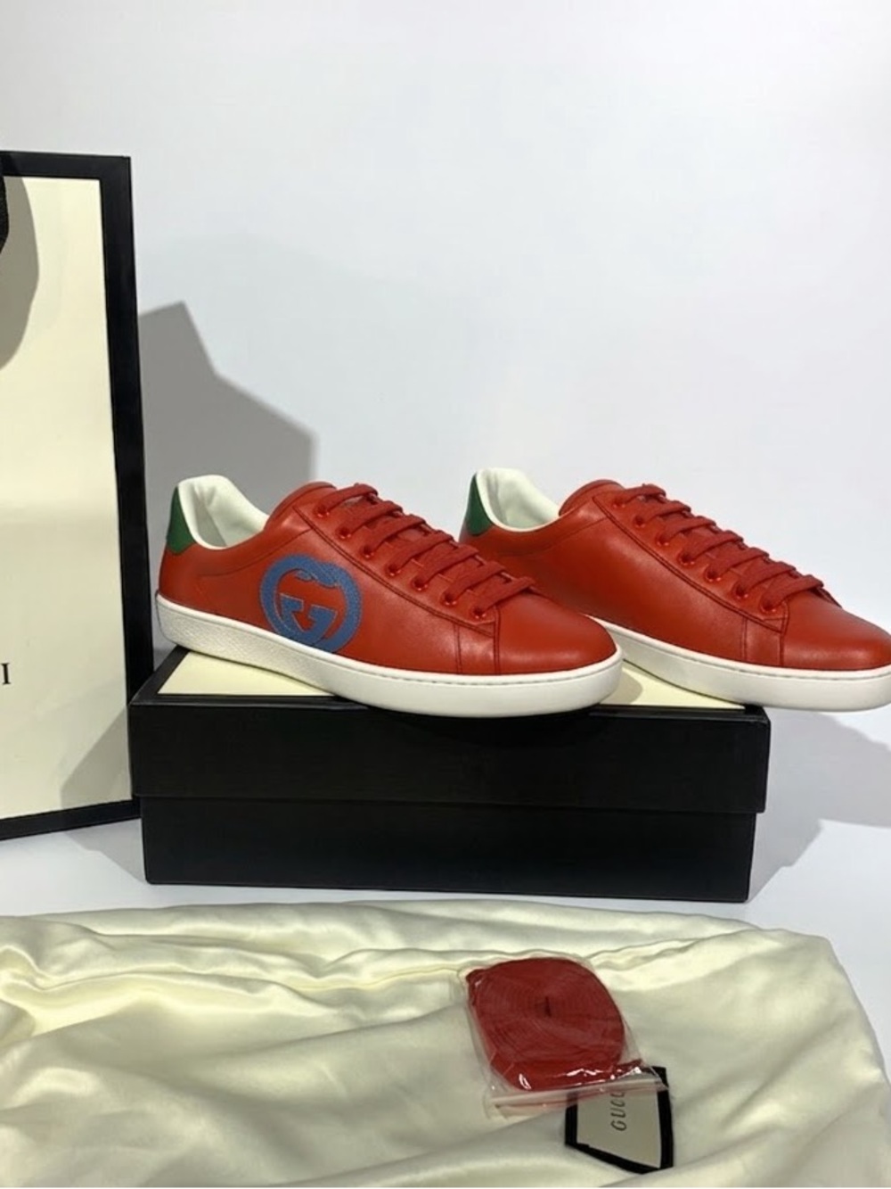 Gucci Red Comb Ace Colour-blocked Leather Mid-top Sneakers Men’s 9.5/10